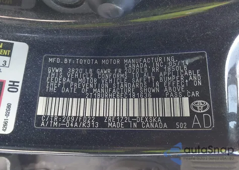 2014 Toyota Corolla S Plus z USA, uszkodzony, nr VIN 2T1BURHE6EC181636